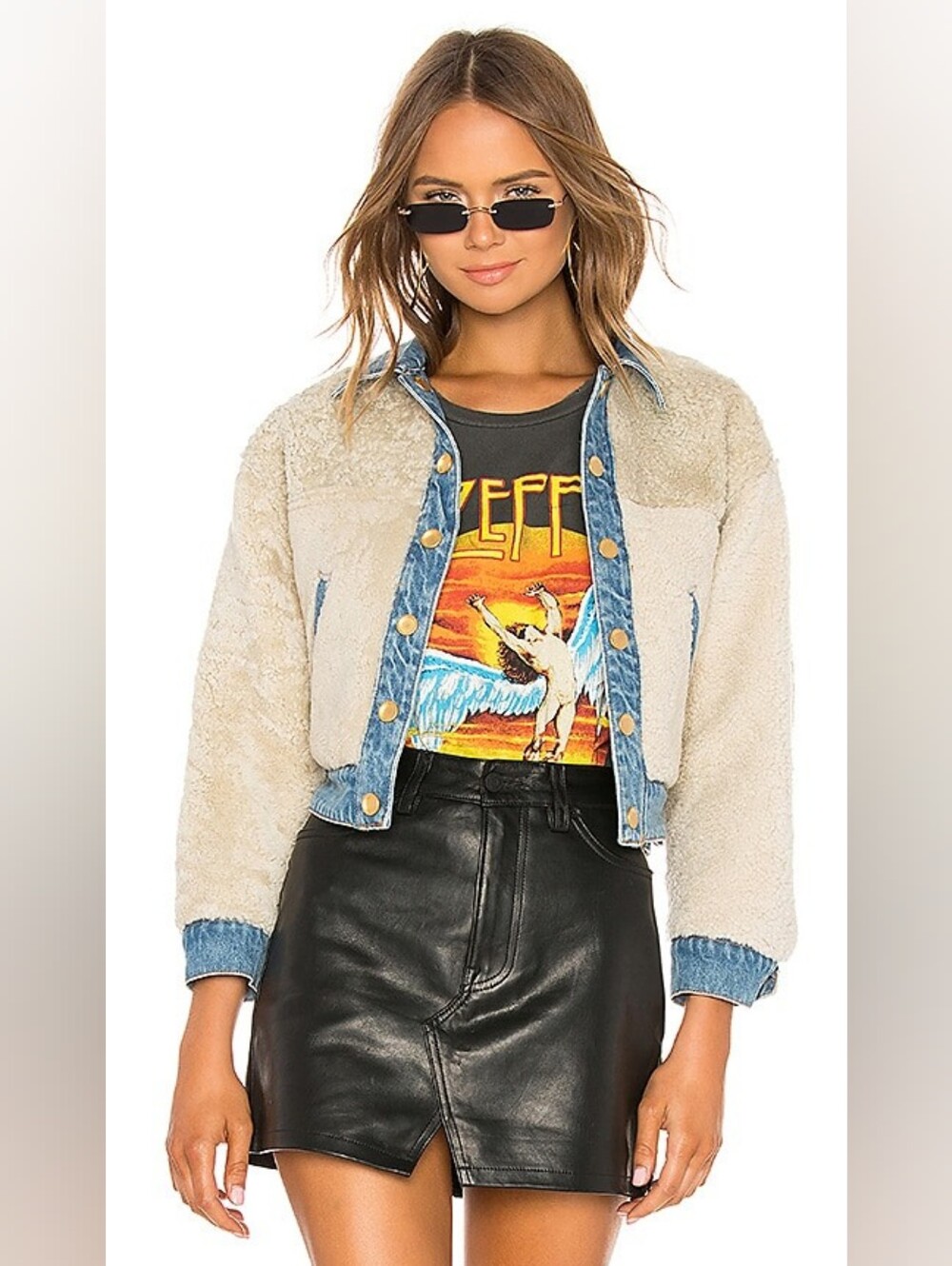 GRLFRND Sarai Reversible Sheerling & Denim Cropped Jacket